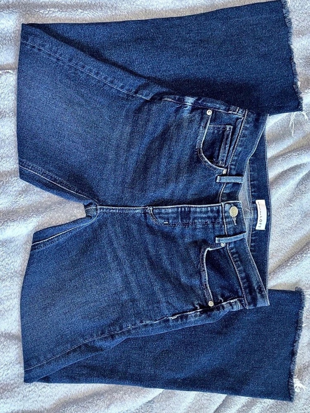 Loft: High Waist Flare Crop Jeans in Blue Size 2